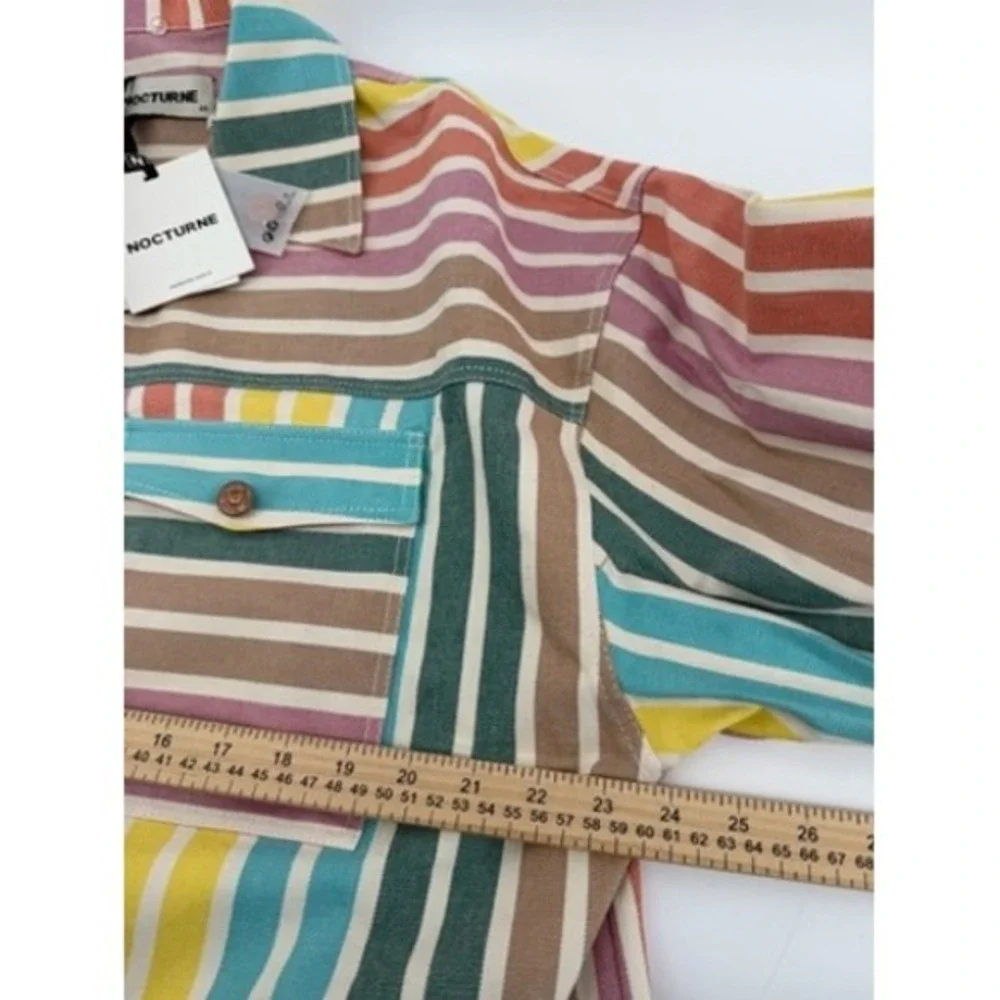 Nocturne Striped Jacket Multi Color Button Front Detachable Fur Collar 2XL‎ NEW - Picture 8 of 9